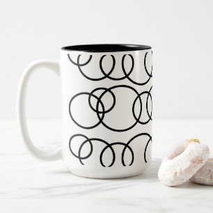 Black and White Circles Bubble Pattern Two-Tone Coffee Mug
