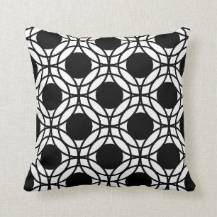 Black and White Circles Geometric Pattern Throw Pillow
