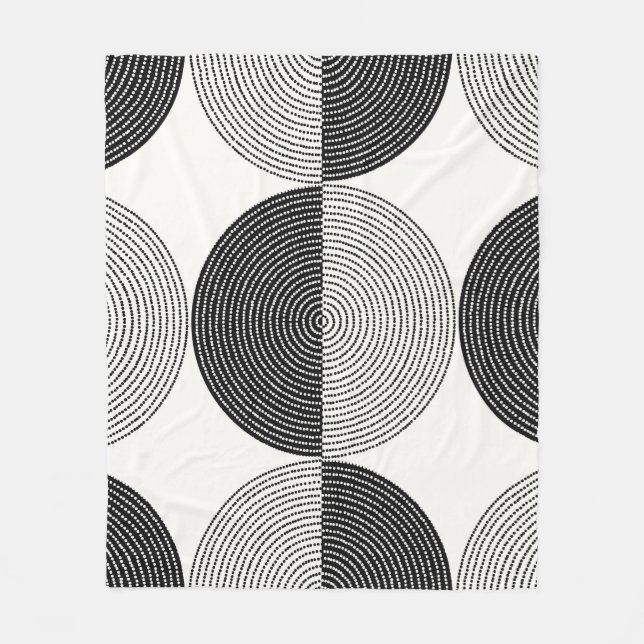 Black and white circles seamless pattern fleece blanket (Front)