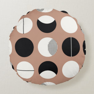 Black and white circles seamless pattern round pillow
