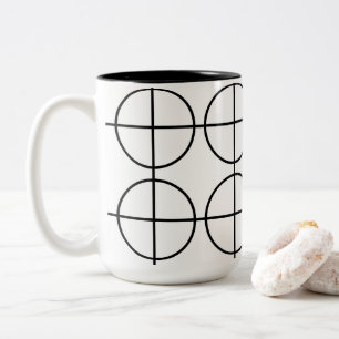 Black and White Circles Stripes Geometric Two-Tone Coffee Mug