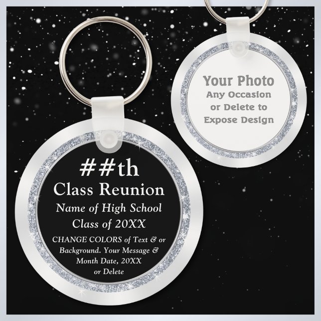 Black and White, Class Reunion Gift Bag Ideas,  Keychain (Personalized class reunion gifts. High school reunion keychains. Black, White, Silver, Reunion favor)