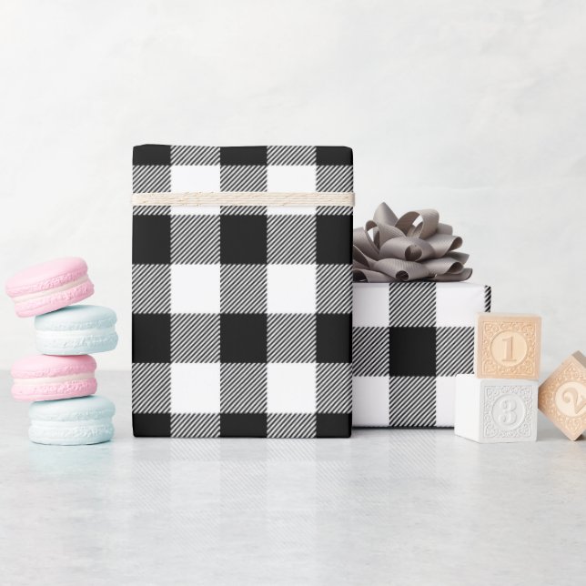 Black and White classic buffalo check pattern Wrapping Paper (Baby Shower)