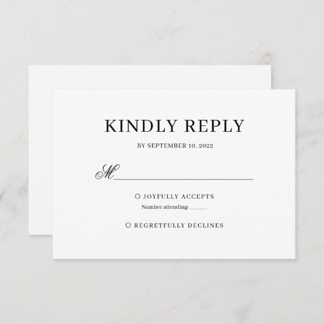 Black and White Classic Calligraphy Wedding Rsvp (Front/Back)