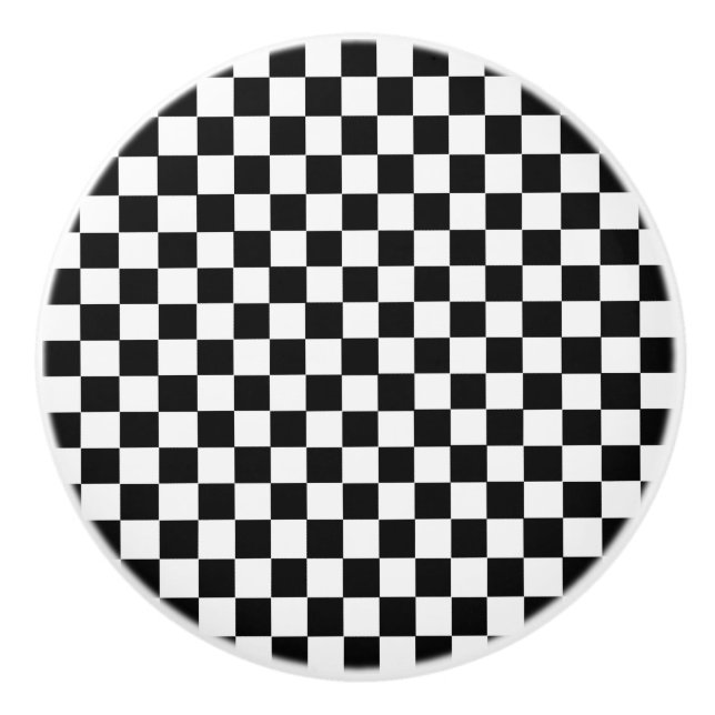 Black and White Classic Chequerboard by STaylor Ceramic Knob (Front)