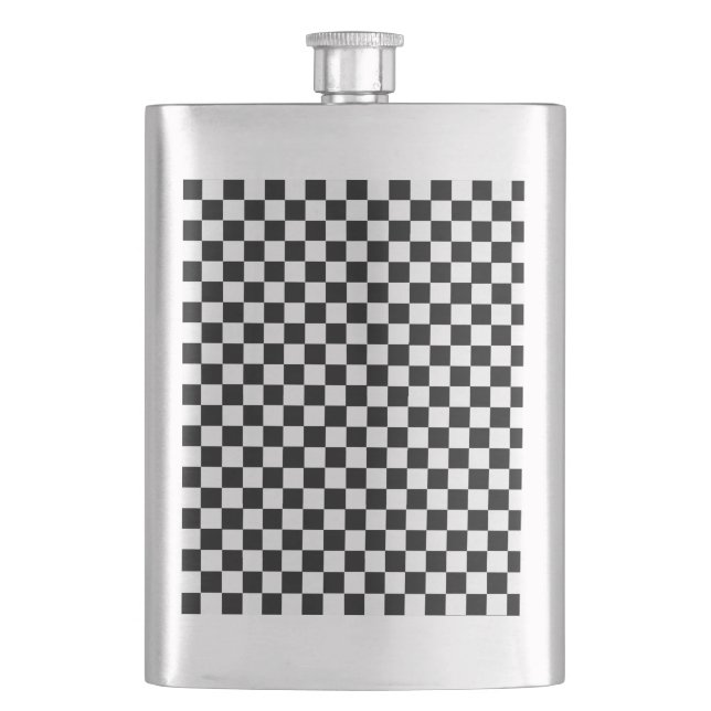 Black and White Classic Chequerboard by STaylor Hip Flask (Front)