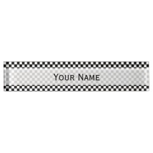 Black and White Classic Chequerboard by STaylor Nameplate