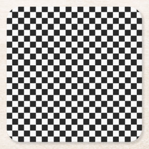 Black and White Classic Chequerboard by STaylor Square Paper Coaster