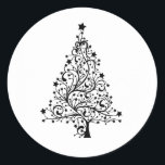 Black and White Classic Christmas Tree Classic Round Sticker<br><div class="desc">This sticker features a black and white classic Christmas tree design. It's perfect for wrapping gifts,  sealing envelopes etc.

Enjoy your new Black and White Classic Christmas Tree Classic Round Sticker!</div>