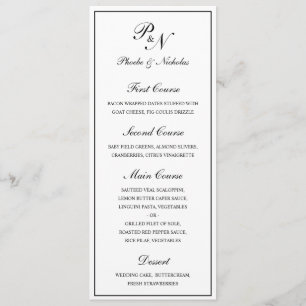Black and White Classic Elegant Wedding Menu