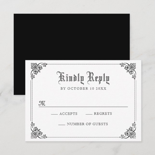 Black and white Classic gothic  RSVP Card (Front/Back)