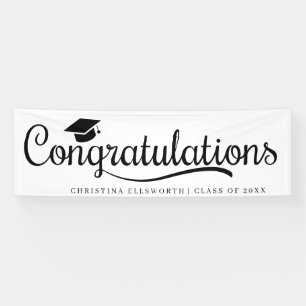 Black And White Classic Graduation Cap Party  Banner