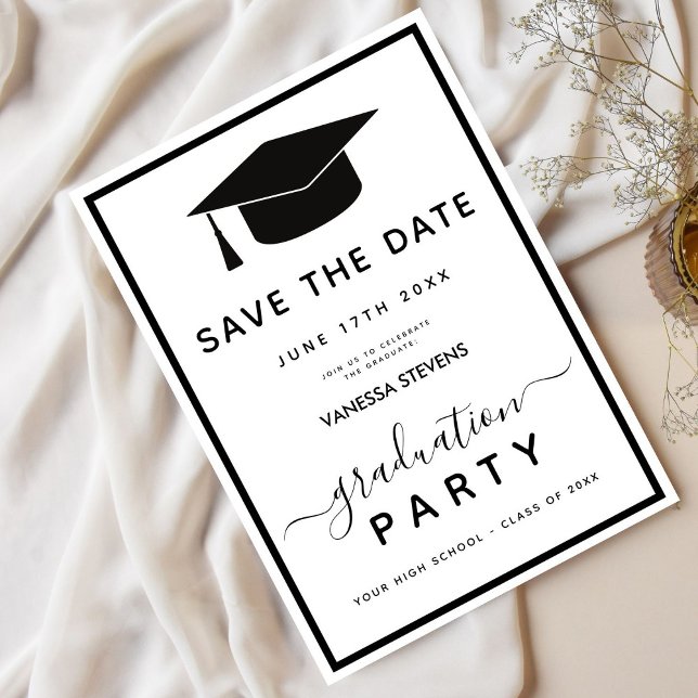 Black And White Classic Graduation Save the Date Invitation (Creator Uploaded)