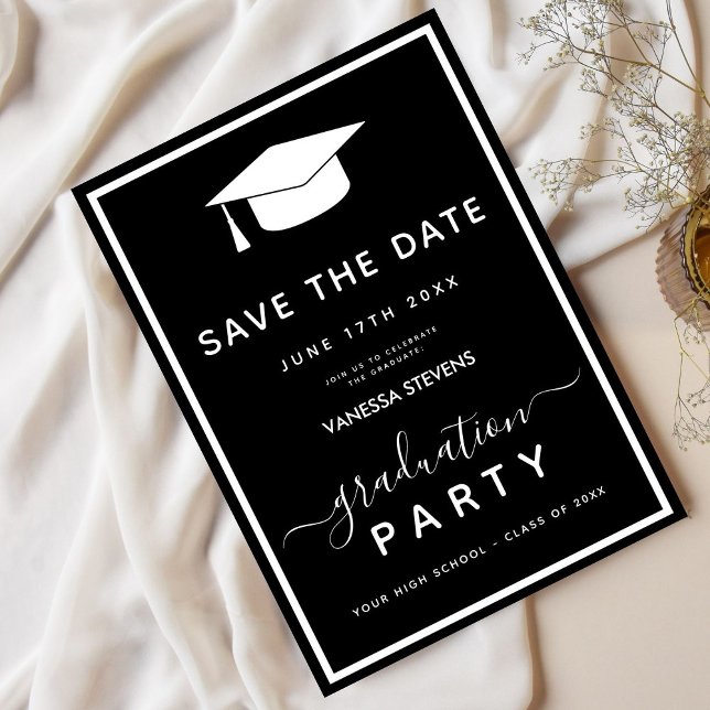 Black And White Classic Graduation Save the Date Invitation (Creator Uploaded)