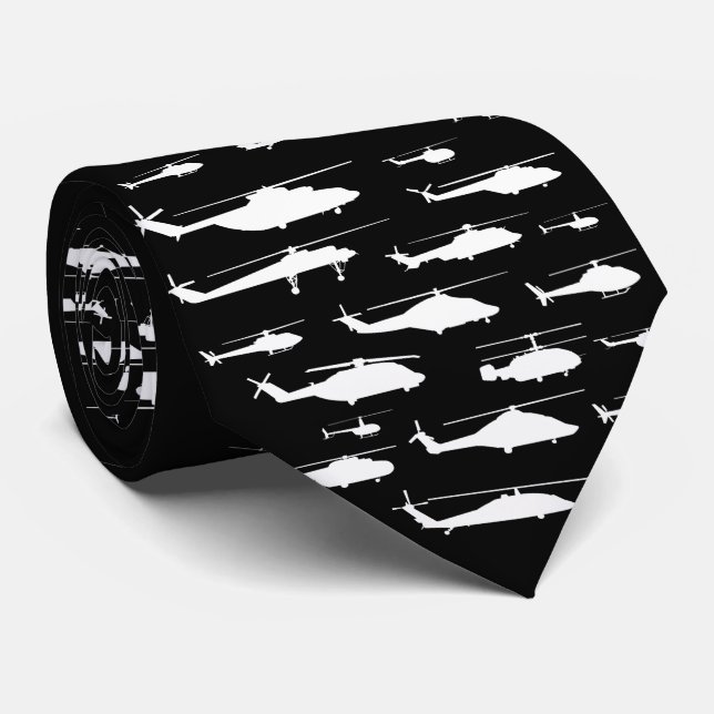 Black and White Classic Helicopter Tie (Rolled)