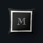 Black and White Classic Monogram Throw Pillow<br><div class="desc">A traditional monogram with editable background colour and border</div>