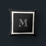 Black and White Classic Monogram Throw Pillow<br><div class="desc">A traditional monogram with editable background colour and border</div>