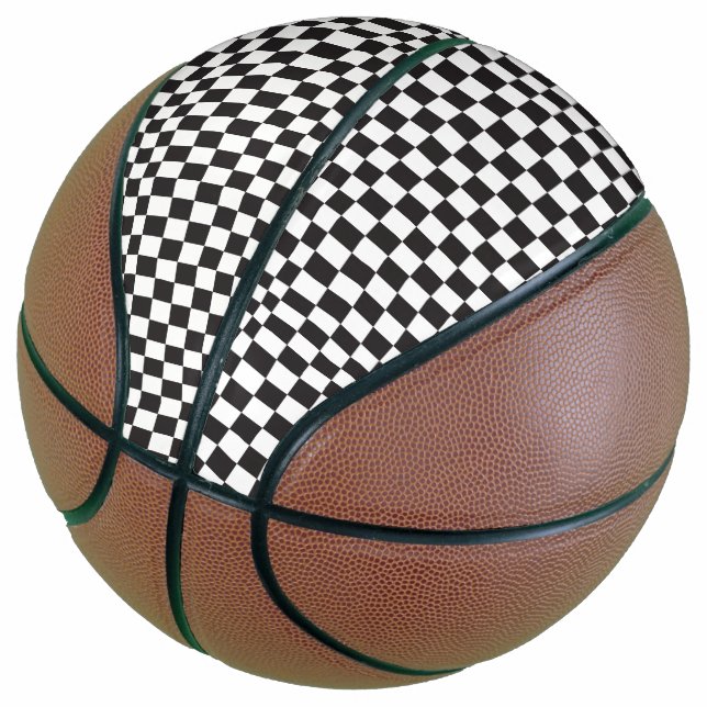 Black And White Classic Retro Chequered Pattern Basketball (Angled)