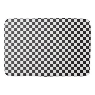 Black And White Classic Retro Chequered Pattern Bath Mat