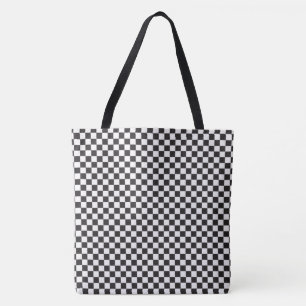 Black And White Classic Retro Chequered Pattern Tote Bag