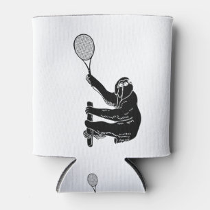 Black and White Classic Sloth with Tennis Racquet Can Cooler