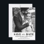 Black and White Classic Typography Photo Save The Date<br><div class="desc">Black and White Classic Typography Photo Save the Date Announcement. Customizable save the date announcement featuring black classic typography and stripes back pattern. Personalized by adding your own photo and details. Other colours are available.</div>