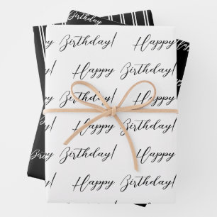 Black and White Classy Birthday  Wrapping Paper Sheet