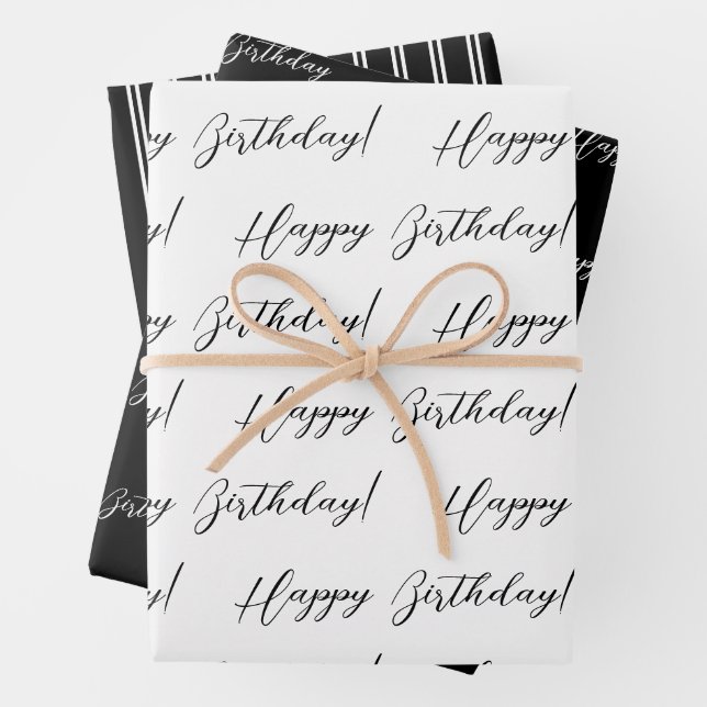 Black and White Classy Birthday  Wrapping Paper Sheet (In situ)