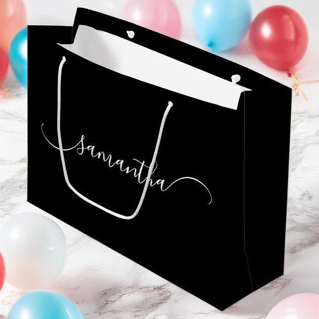 Black and White Classy Curved Swash Signature Name Large Gift Bag (Black and White Classy Curved Swash Signature Name Large Gift Bag)