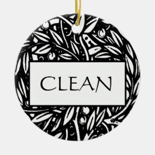 Black and White Clean Dirty Dishwasher Hanger Ceramic Ornament