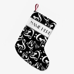 Black And White Clef Hearts Music Notes Christmas Small Christmas Stocking