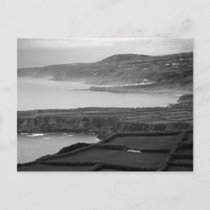 Black and white coastal landscape postcard