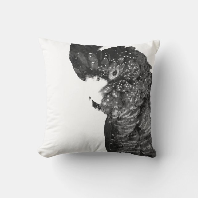 Black and white cockatoo animal portrait throw pillow (Front)