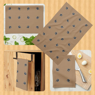 Black and White Coffee Cup Pattern on Brown Kitchen Towel