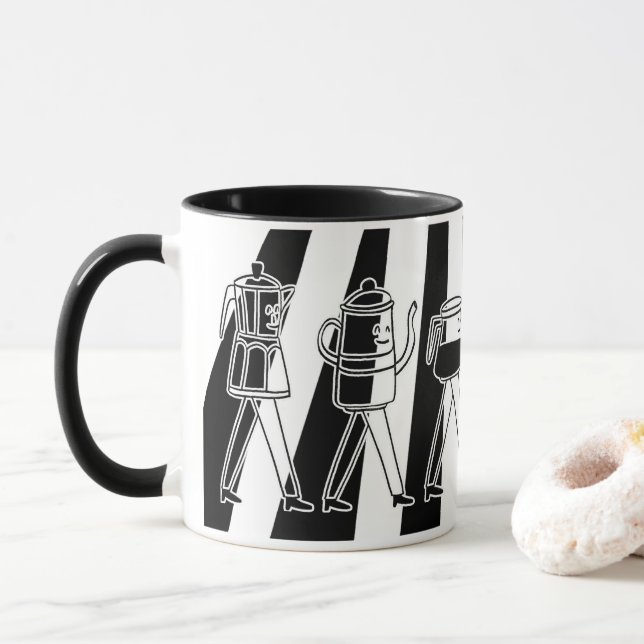 Black and White Coffee Makers Striped Coffee Mug (With Donut)