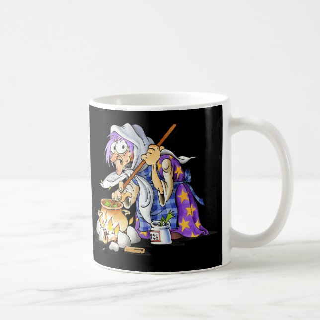 Black And White Coffee Mugs With Purple Witch (Right)