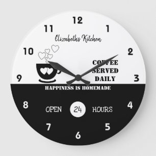 Black and white coffee served daily large clock