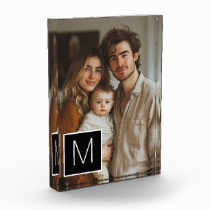 Black and White Collage Custom Monogram 1 Photo Block