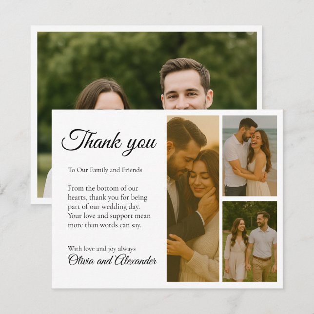 Black and white Collage Wedding Thank You Card (Front/Back)