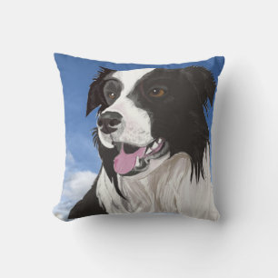 Black and White Collie against a Blue Sky Throw Pi Pillow