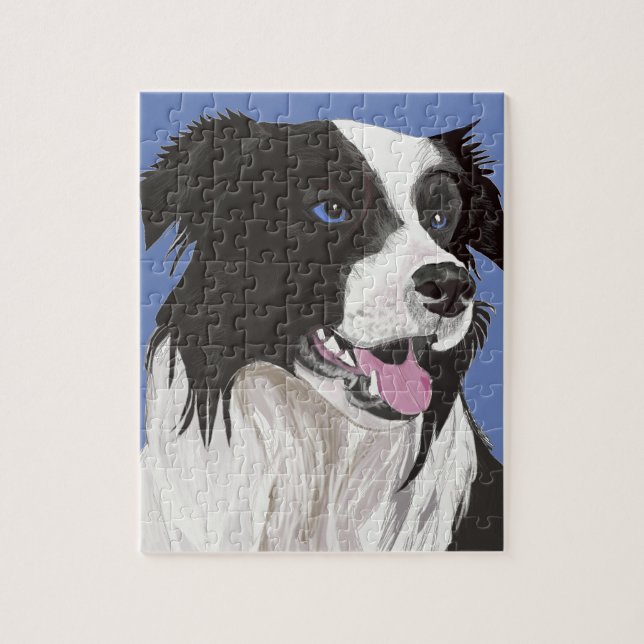 black and white collie blue eyes jigsaw puzzle (Vertical)