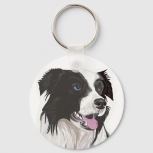 black and white collie blue eyes keychain