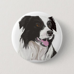 Black and White Collie with Brown eyes 2 Inch Round Button