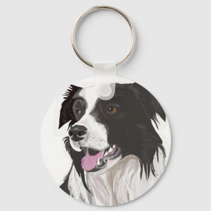 Black and White Collie with Brown Eyes Keychain