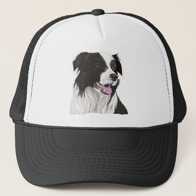 Black and White Collie with Brown eyes Trucker Hat (Front)