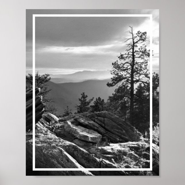 Black and White Colorado Mountain Scenery Poster (Front)