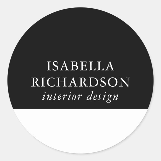 Black And White Colour Block Name Classic Round Sticker (Front)