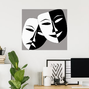Black and White Comedy and Drama Masks Poster