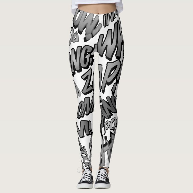 Black and White Comic Book Pop Art Sounds Leggings (Front)