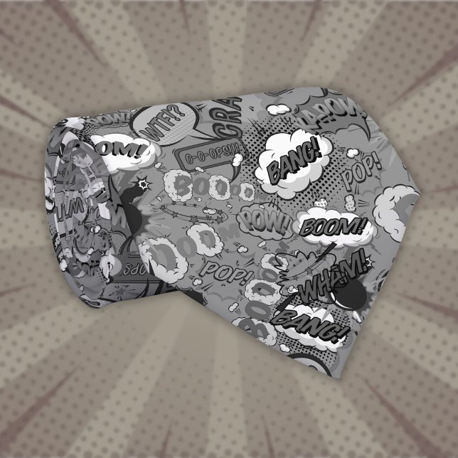 Black and White Comic Book Pop Art Superhero Tie (Black and White Comic Book Pop Art Superhero Neck Tie)